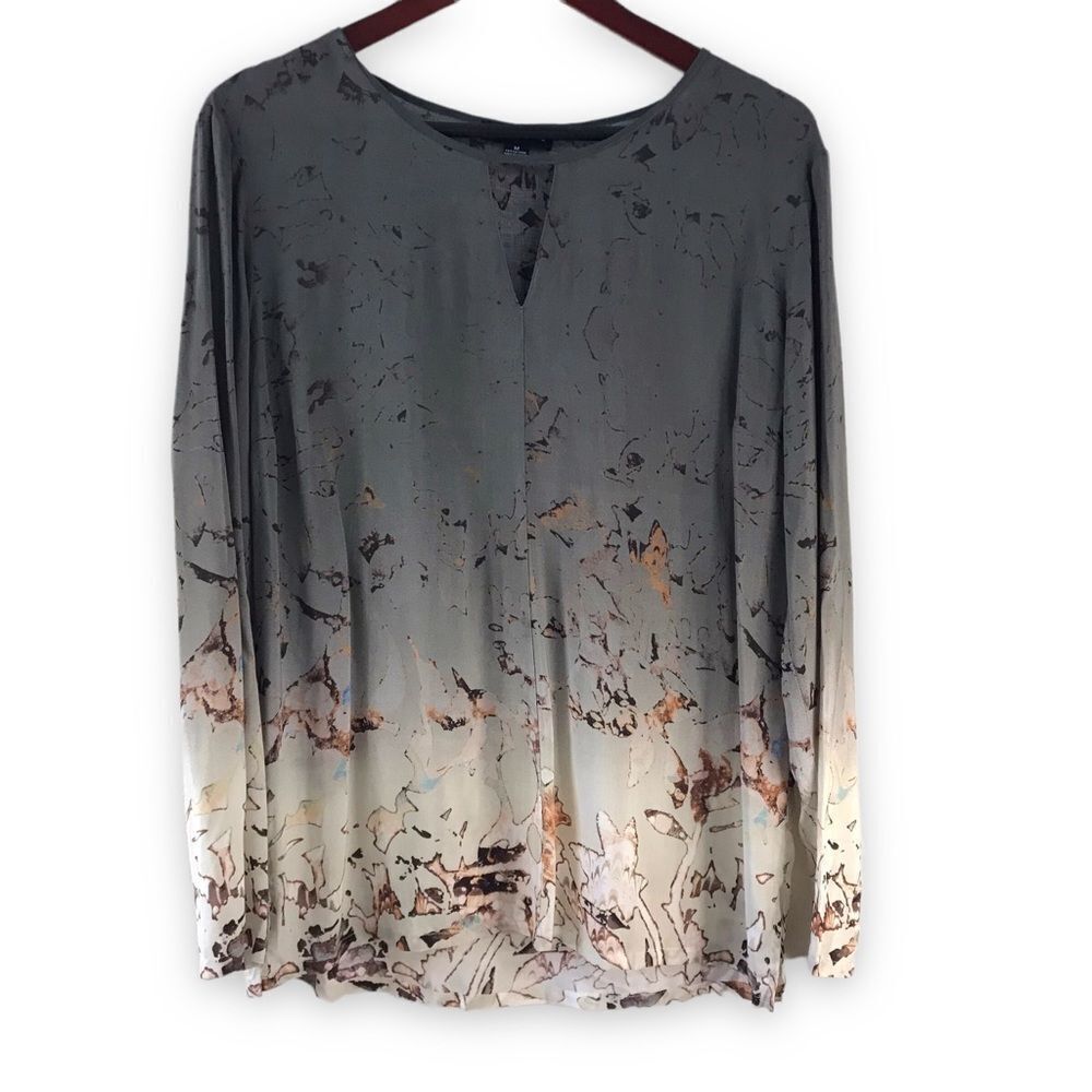 Tribal Women's M Long Sleeve Verigated Marble Print Top Gray Artsy Lagenlook